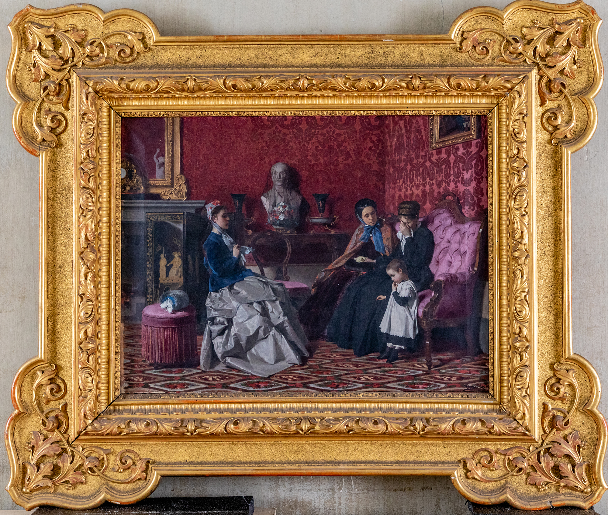 Condoglianze, scena familiare (dipinto, opera isolata) di Busi Luigi (seconda metà sec. XIX)