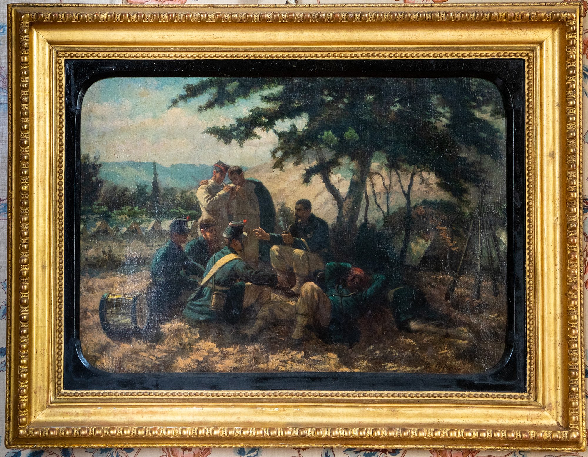 I racconti del vecchio caporale, scena di vita militare (dipinto, opera isolata) di Pontremoli Raffaele (seconda metà sec. XIX)