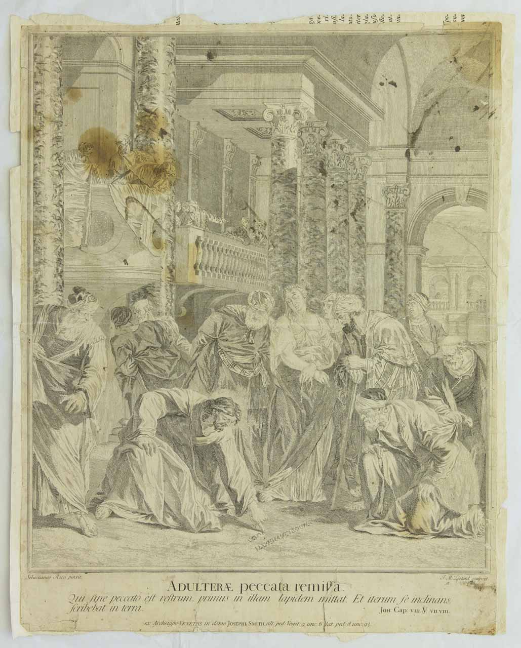 Cristo e l'adultera (stampa controfondata smarginata, serie) di Liotard Jean-Michel, Ricci Sebastiano - ambito veneziano (sec. XVIII)