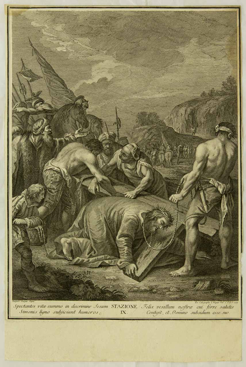 Gesù cade per la terza volta sotto la croce (stampa smarginata, serie) di Wagner Joseph (bottega), Diziani Gaspare - ambito veneziano (sec. XVIII)
