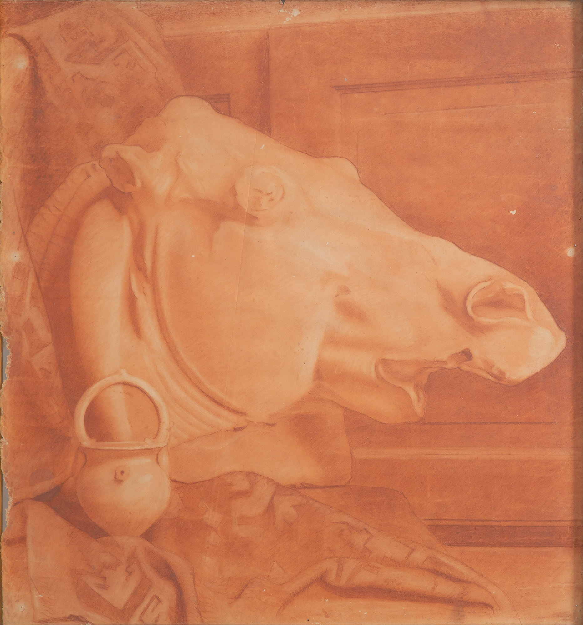 RECTO Busto della Venere di Milo, VERSO Testa del cavallo del carro di Selene, frontone est del Partenone (disegno, opera isolata) di Cuneo Renata (XX)