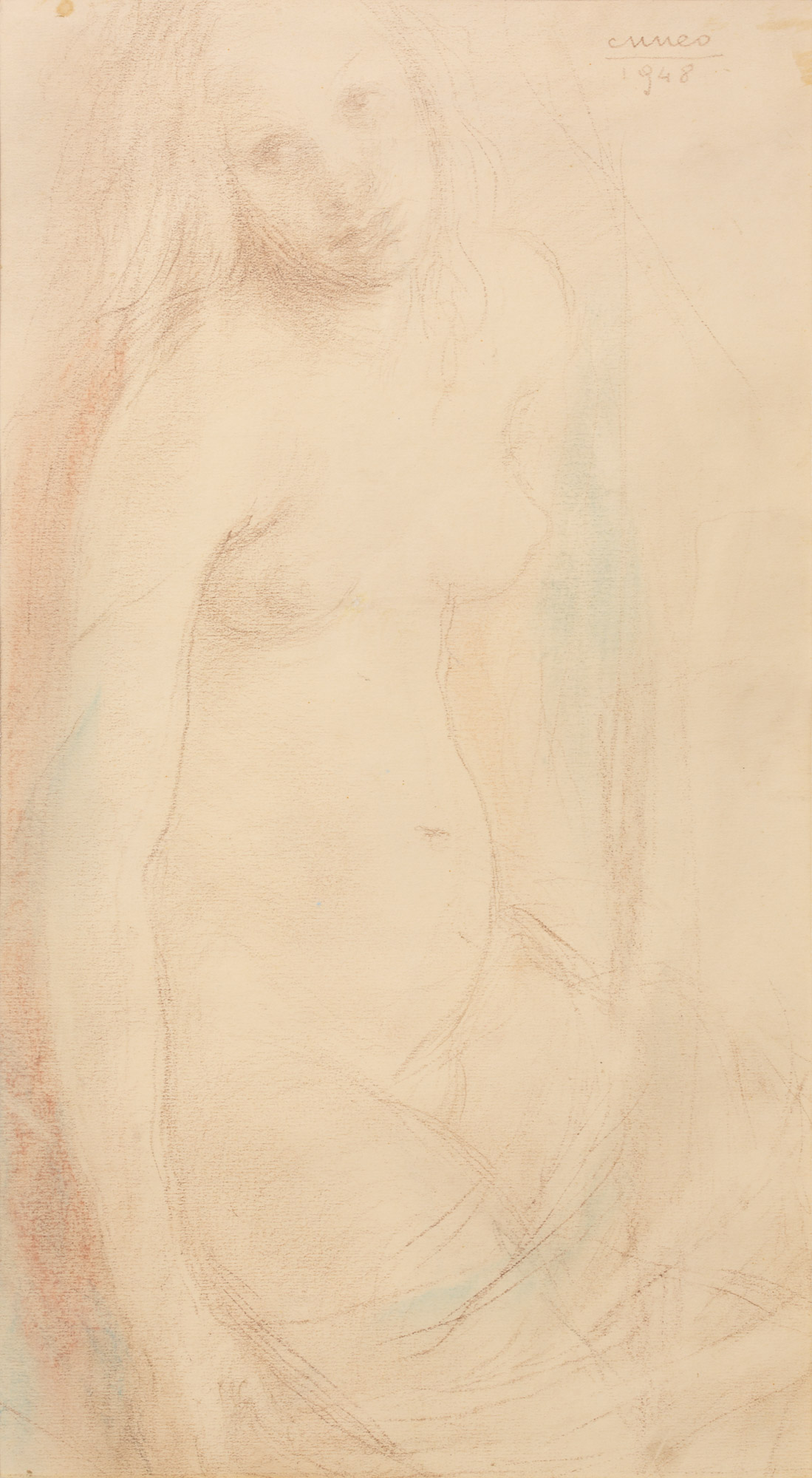 Giovinetta, Nudo di donna seduta (disegno, opera isolata) di Cuneo Renata (XX)