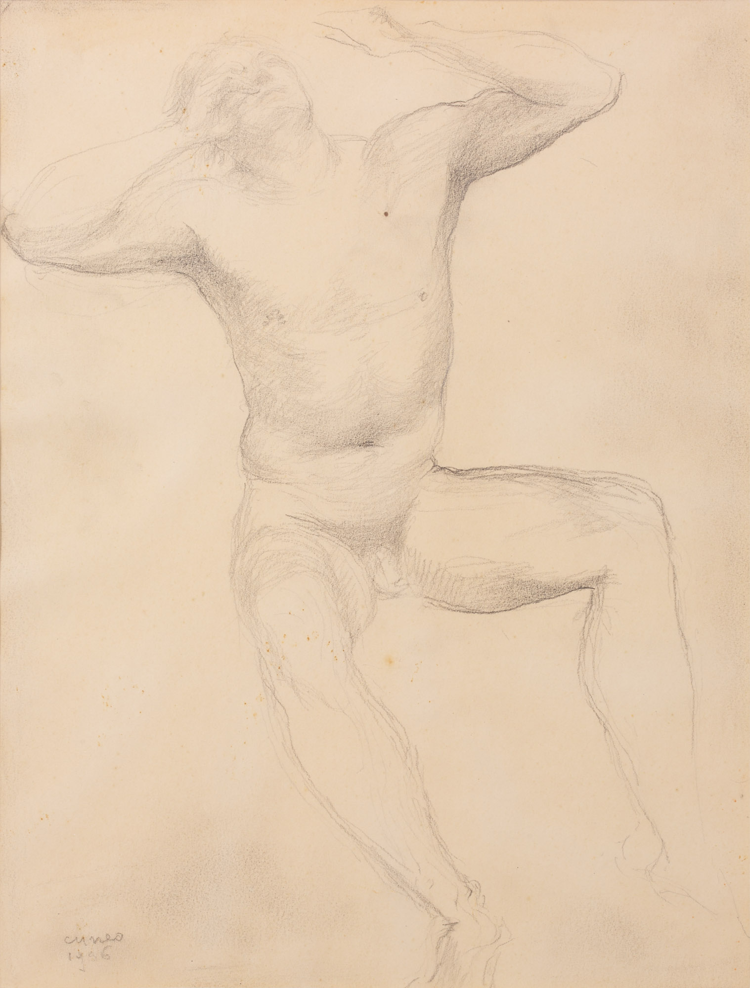 L'uomo che si desta, Nudo maschile seduto (disegno, opera isolata) di Cuneo Renata (XX)