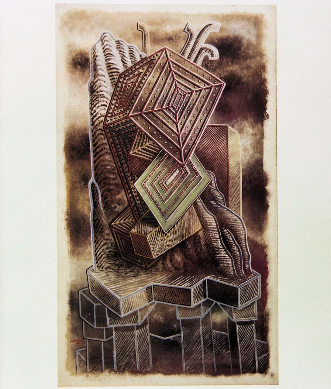 Le cadran de l'espérance, paesaggio roccioso (dipinto) di Savinio Alberto (secondo quarto sec. XX)