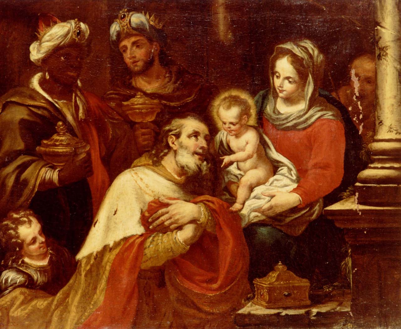 adorazione dei Re Magi (dipinto, opera isolata) - ambito genovese (fine/ inizio secc. XVII-XVIII)