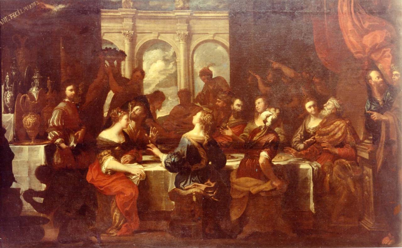 banchetto di Baltassar (dipinto, opera isolata) di Merano Giovanni Battista (metà sec. XVII)