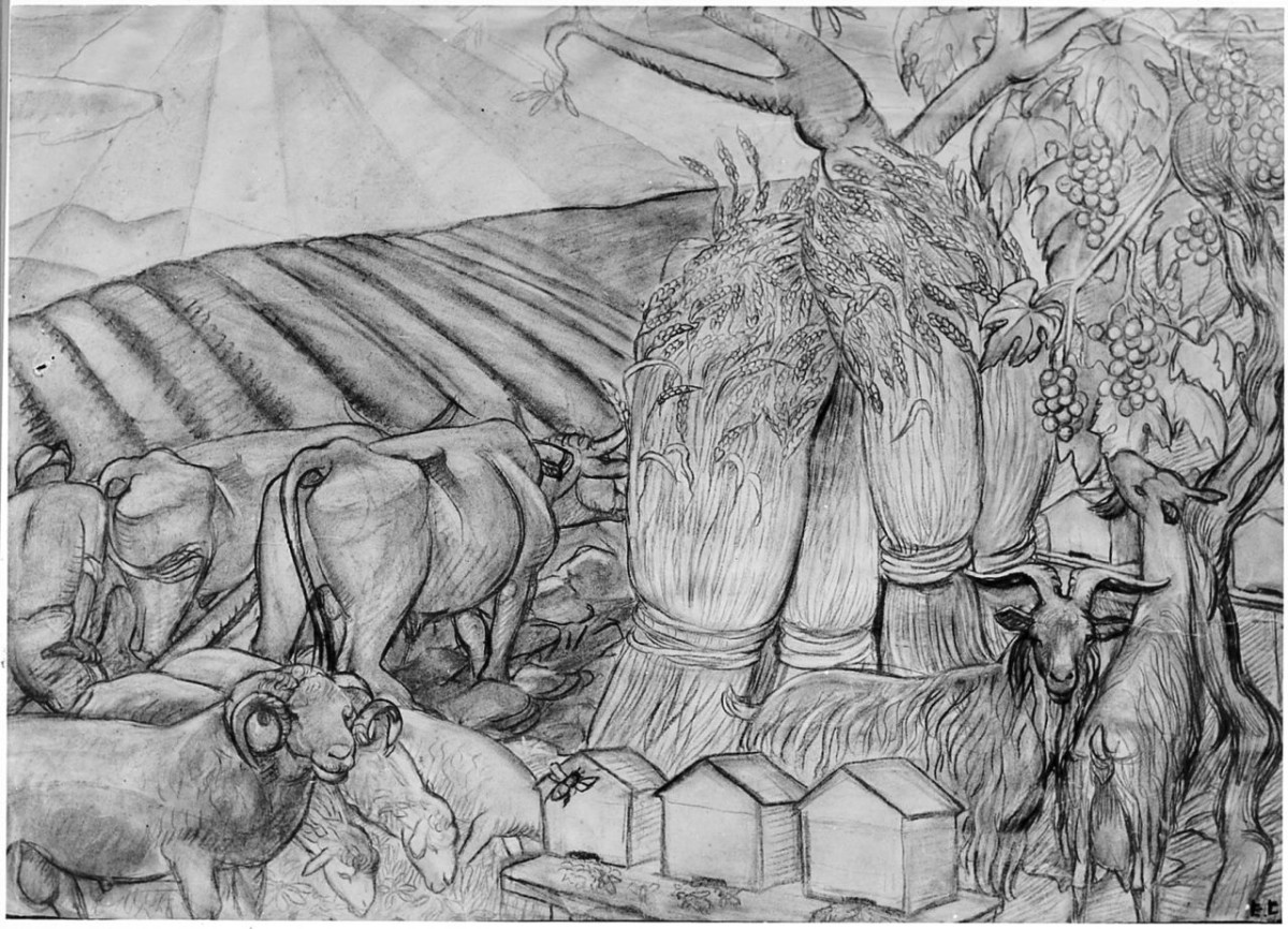 scena campestre (disegno) di Chaplin Elisabeth (sec. XX)