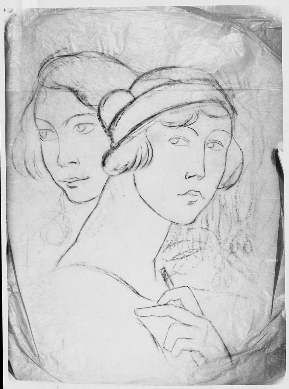 autoritratto di Elisabeth Chaplin con Nenette (disegno) di Chaplin Elisabeth (sec. XX)