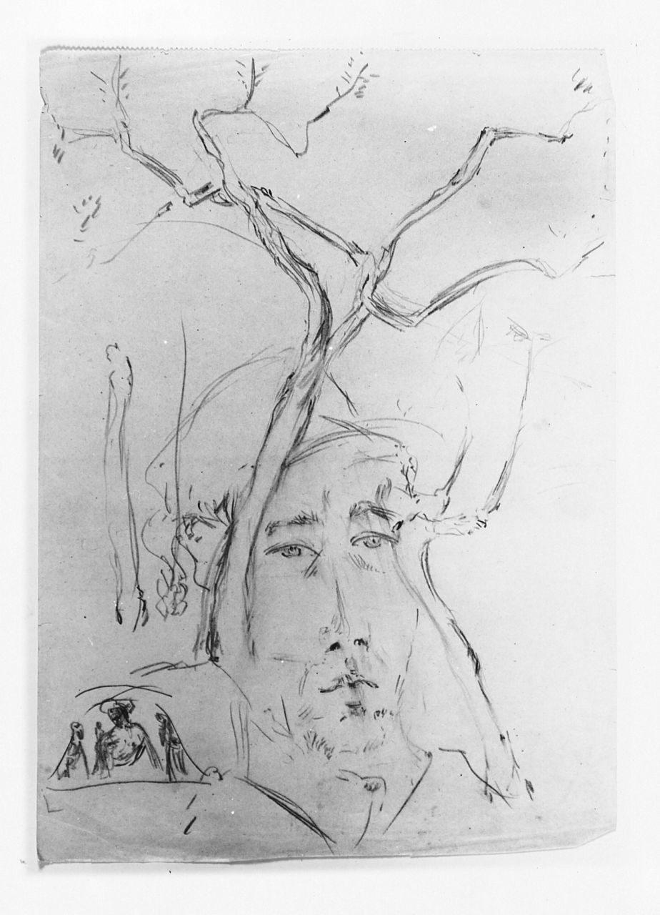 paesaggio con alberi/ ritratto d'uomo (disegno) di Maestrelli Mario (secondo quarto sec. XX)