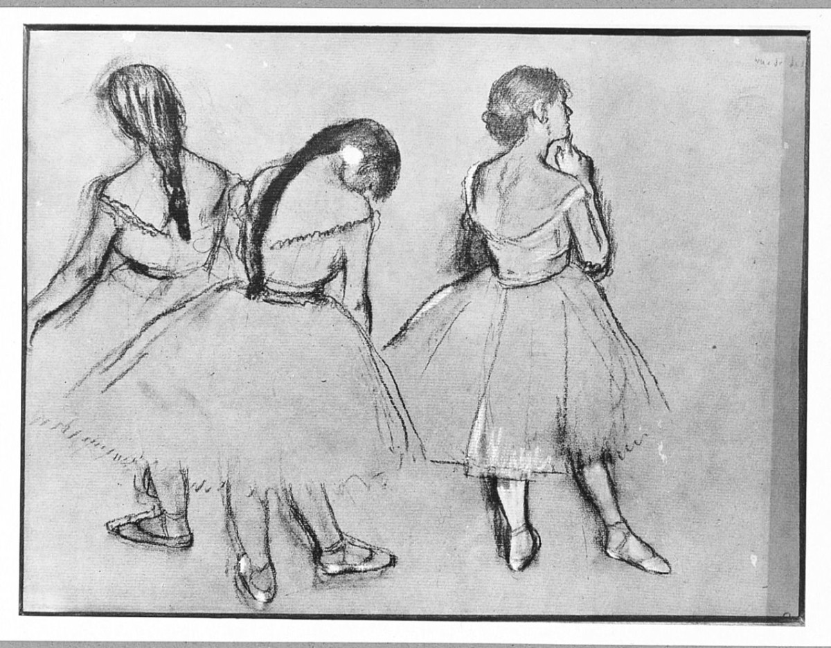 Tre ballerine, figure femminili (disegno) di Degas Edgar (sec. XX)