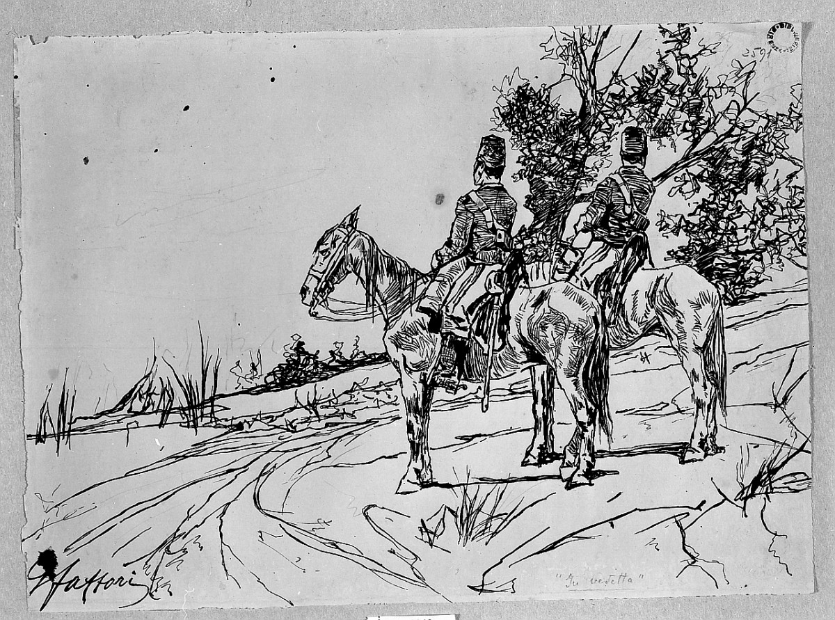 In vedetta, figure maschili (disegno) di Fattori Giovanni (sec. XIX)