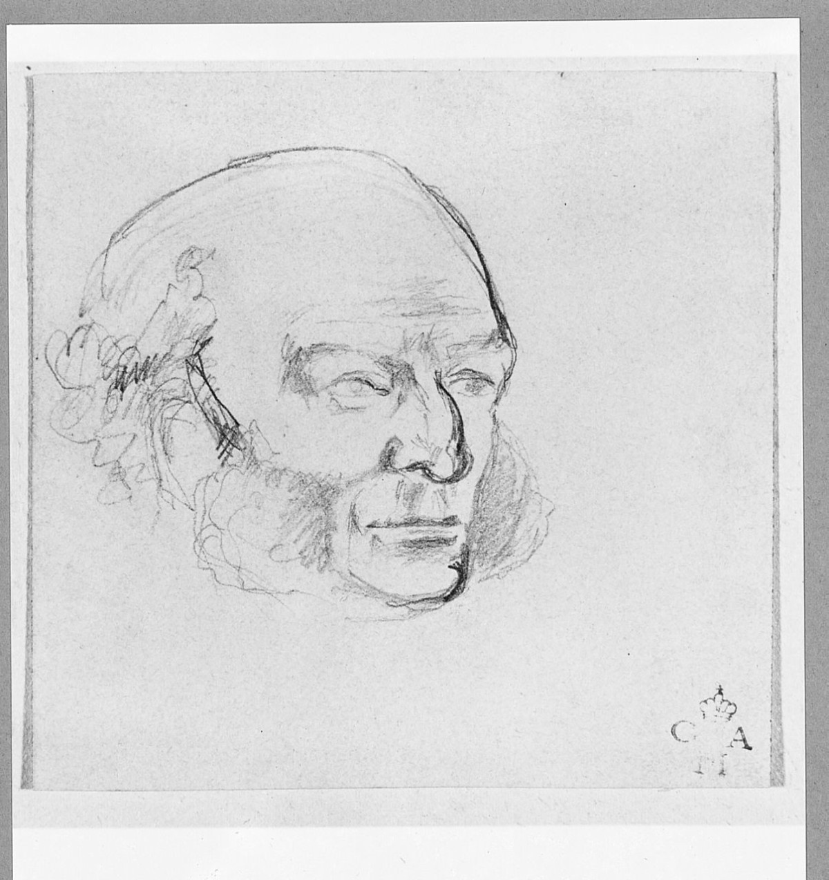 testa d'uomo, (r.), figura maschile, (v.) (disegno) di Cecioni Adriano (sec. XIX)