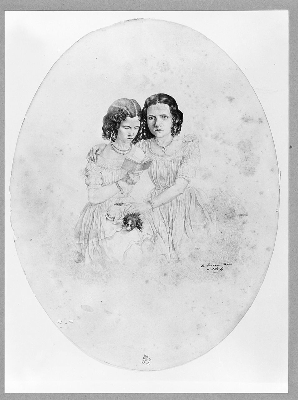 Le sorelle dell'artista, figure femminili (disegno) di Cecioni Adriano (sec. XIX)