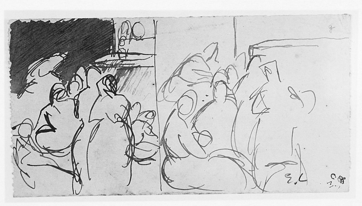 Nenette con la gabbia, (v.), figure femminili, (r.), studio, (v.) (disegno) di Chaplin Elisabeth (sec. XX)