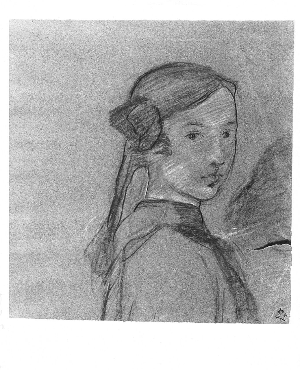 Autoritratto da bambina, autoritratto di Elisabeth Chaplin, (r.), ritratto di donna, (v.) (disegno) di Chaplin Elisabeth (sec. XX)