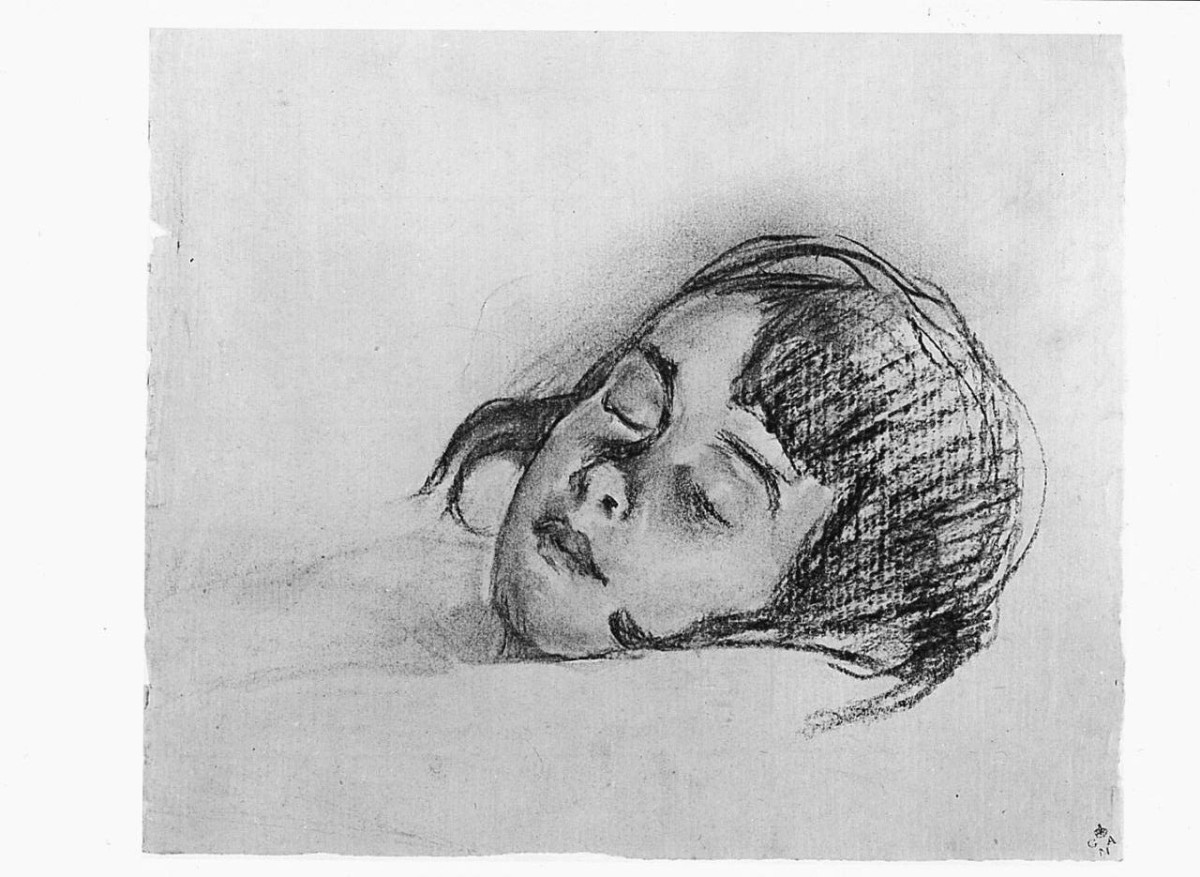 Nenette addormentata, (r.), studio, ritratto di bambina, testa d'uomo (disegno) di Chaplin Elisabeth (sec. XX)