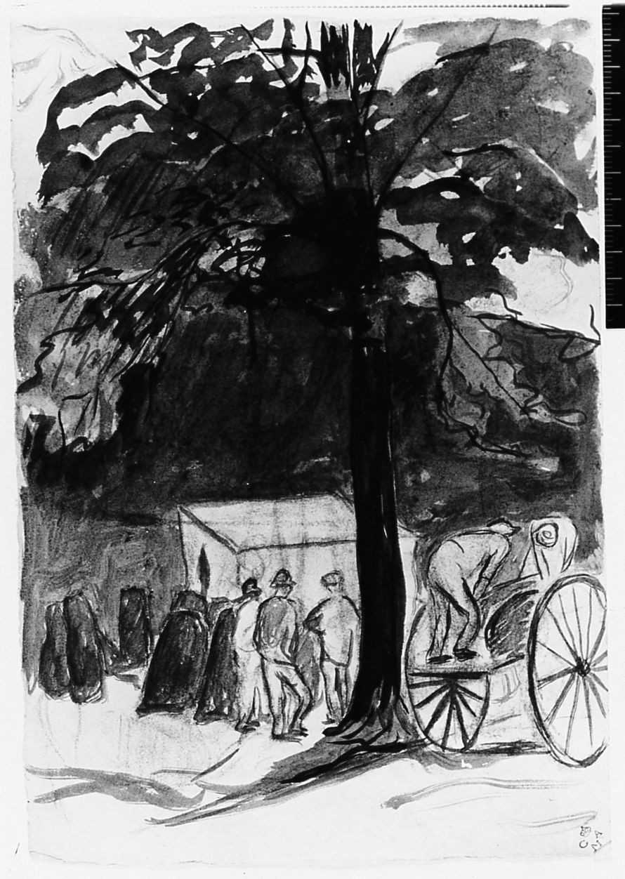 paesaggio con alberi, ritratto di donna (disegno) di Chaplin Elisabeth (sec. XX)