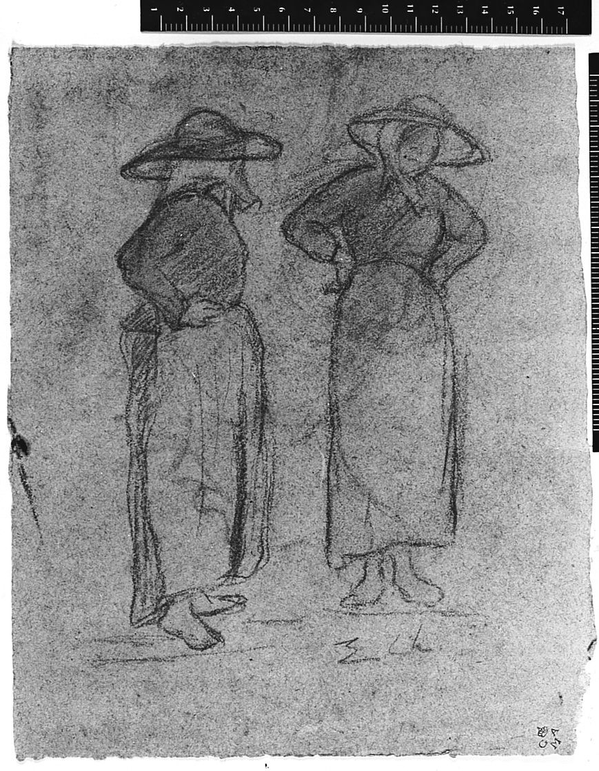 Due contadine, (r.), figure femminili, figure maschili (disegno) di Chaplin Elisabeth (sec. XX)