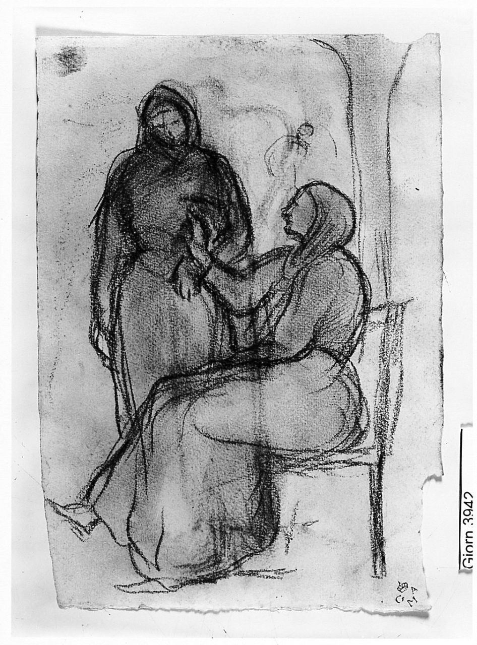 figure femminili a colloquio, ritratto di famiglia (disegno) di Chaplin Elisabeth (sec. XX)