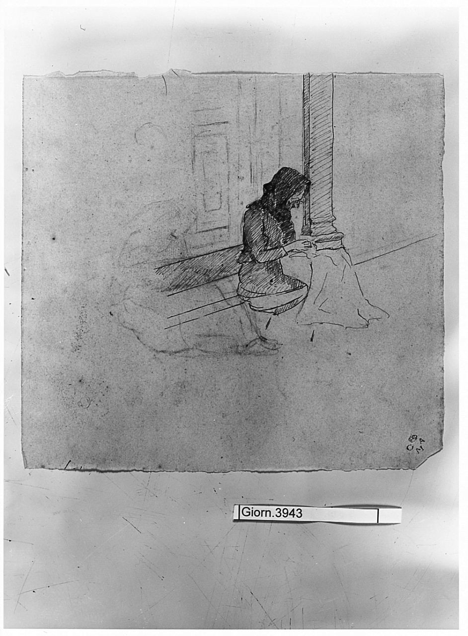 Campanile, (v.), figura femminile seduta, architettura (disegno) di Chaplin Elisabeth (sec. XX)