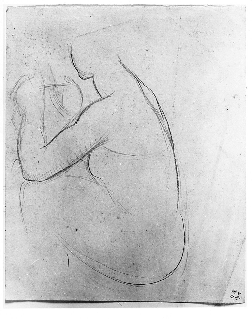 figura femminile seduta, figura femminile nuda (disegno) di Chaplin Elisabeth (sec. XX)