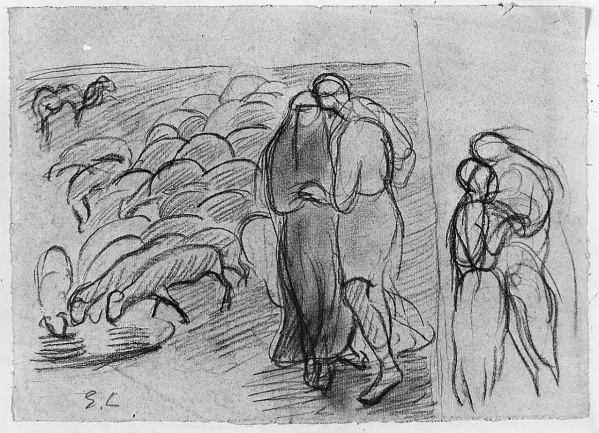 scena pastorale (r.), visitazione, (v.) (disegno) di Chaplin Elisabeth (sec. XX)