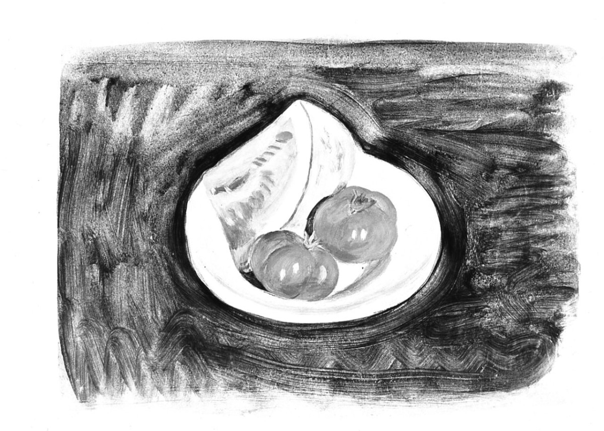 natura morta, (r.), scena biblica, (v.) (disegno) di Chaplin Elisabeth (sec. XX)