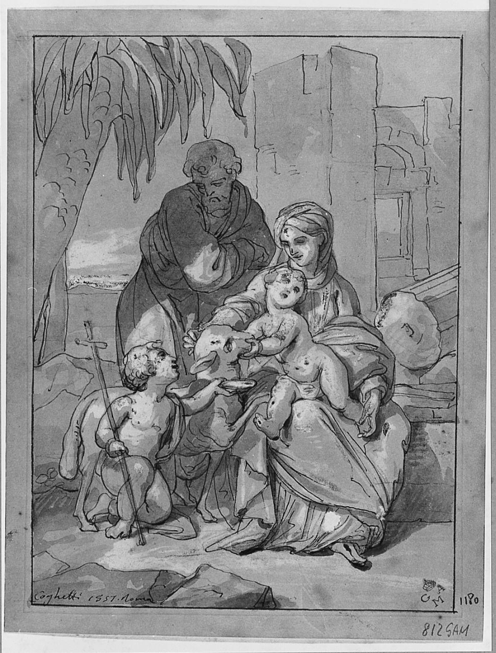 Sacra Famiglia con San Giovanni Battista bambino (disegno) di Coghetti Francesco (sec. XIX)