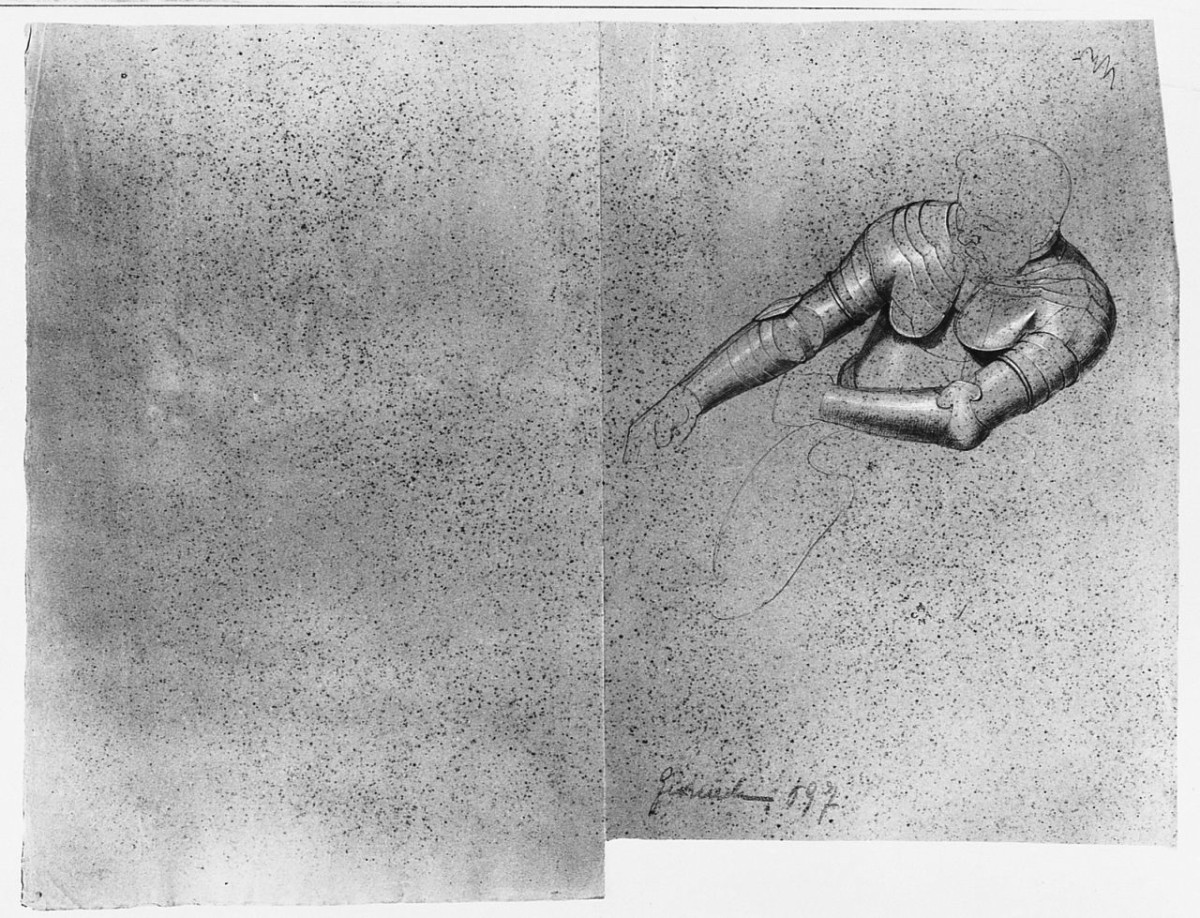Figura in armatura, (r.), Figura in armatura, (v.), figura maschile, figura maschile (disegno) di Conti Giacomo (metà sec. XIX)