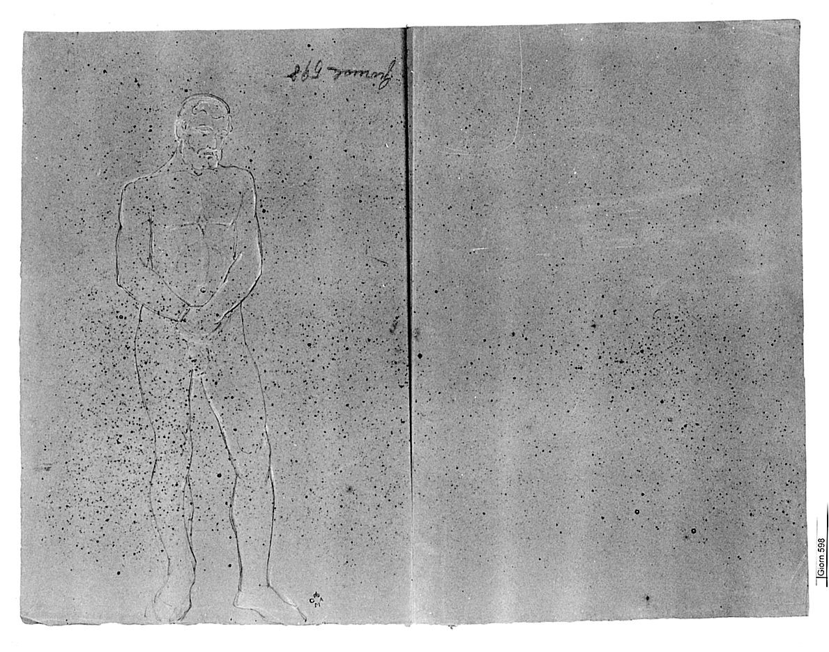 Nudo maschile, (r.), Panneggio, (v.), figura maschile, panneggio (disegno) di Conti Giacomo (metà sec. XIX)