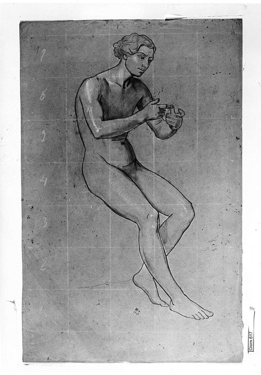 Nudo maschile seduto, figura maschile (disegno) di Conti Giacomo (metà sec. XIX)