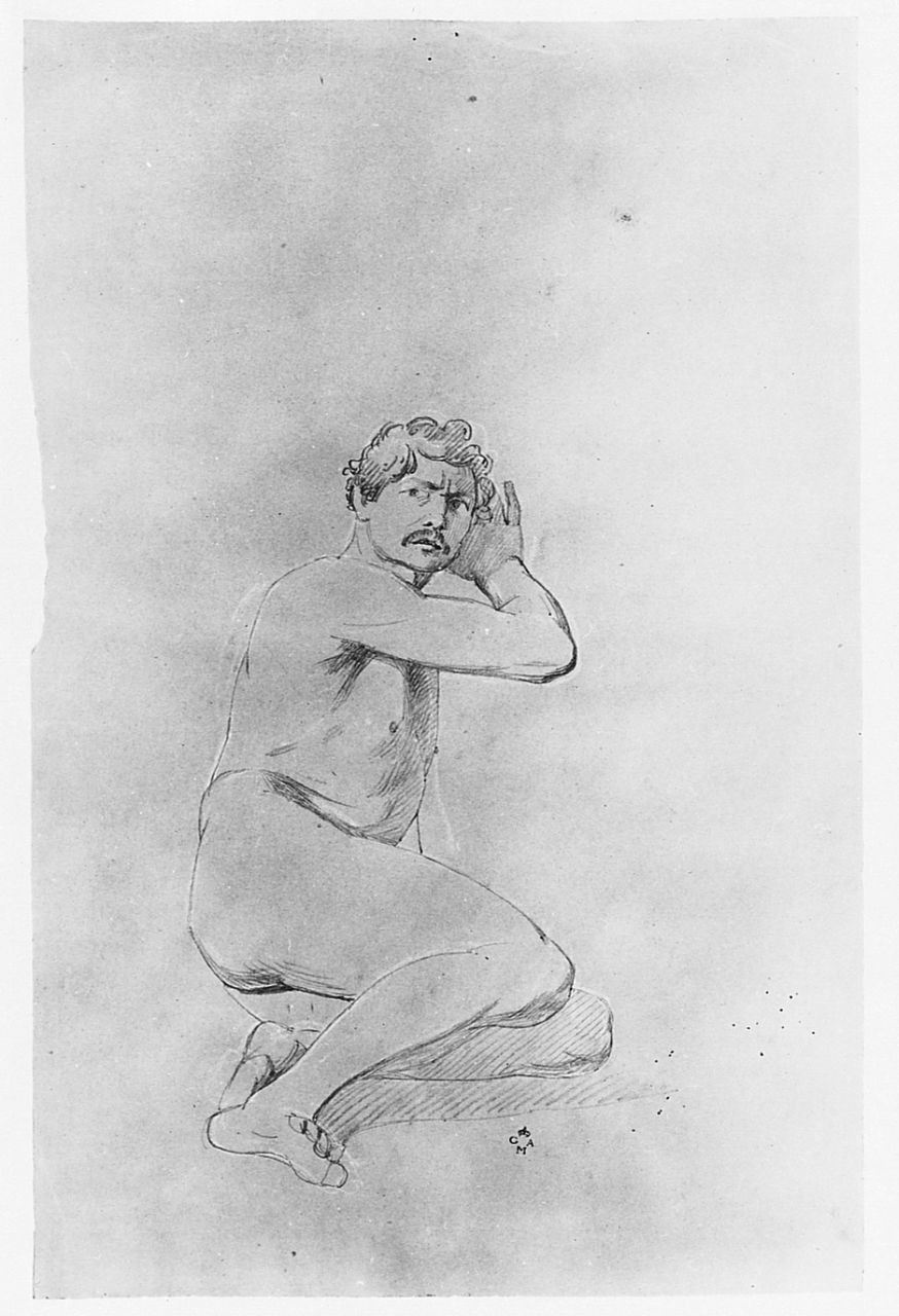 Nudo maschile seduto, figura maschile (disegno) di Conti Giacomo (metà sec. XIX)