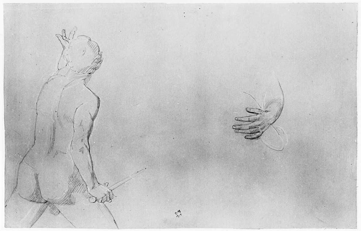 Nudo maschile di spalle, figura maschile (disegno) di Conti Giacomo (metà sec. XIX)