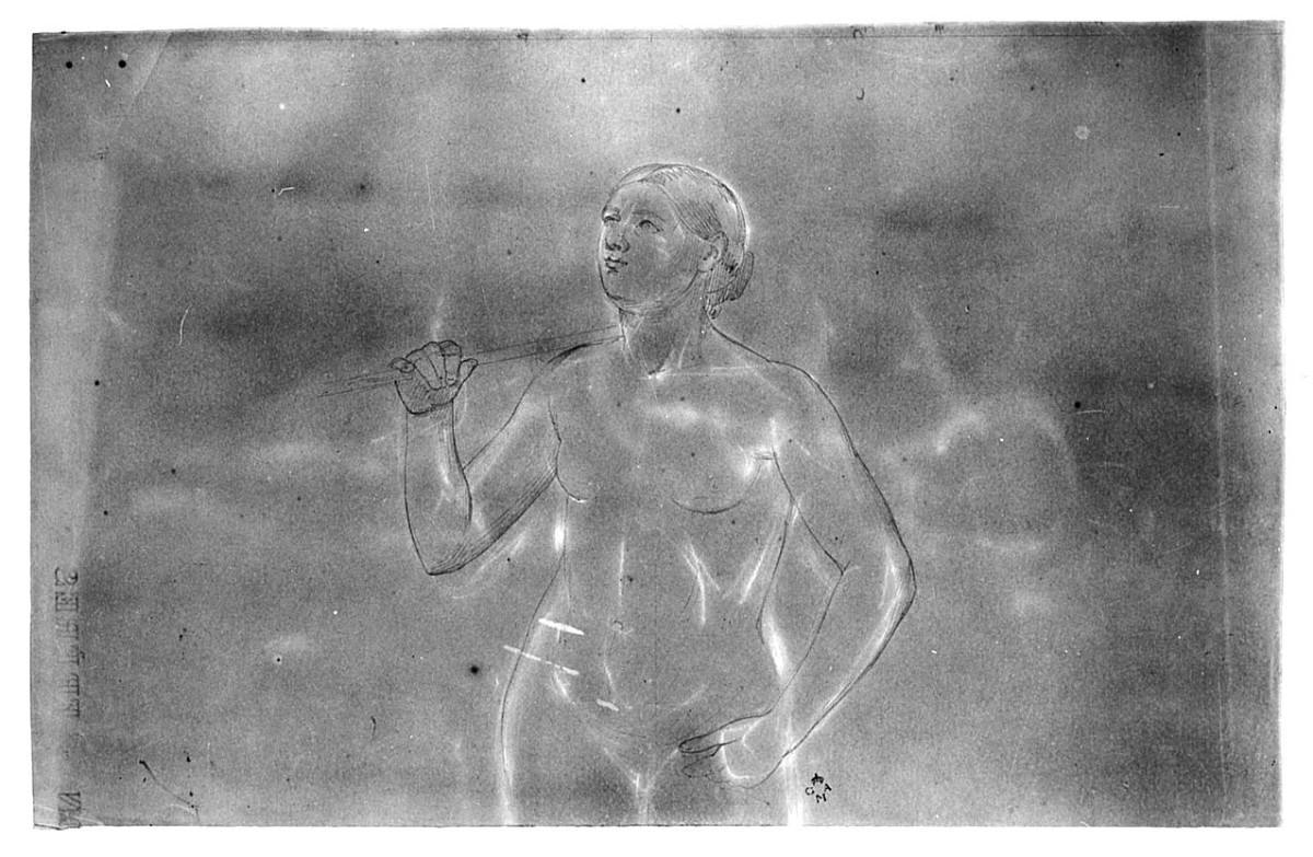 figura femminile nuda, figura maschile (disegno) di Conti Giacomo (metà sec. XIX)