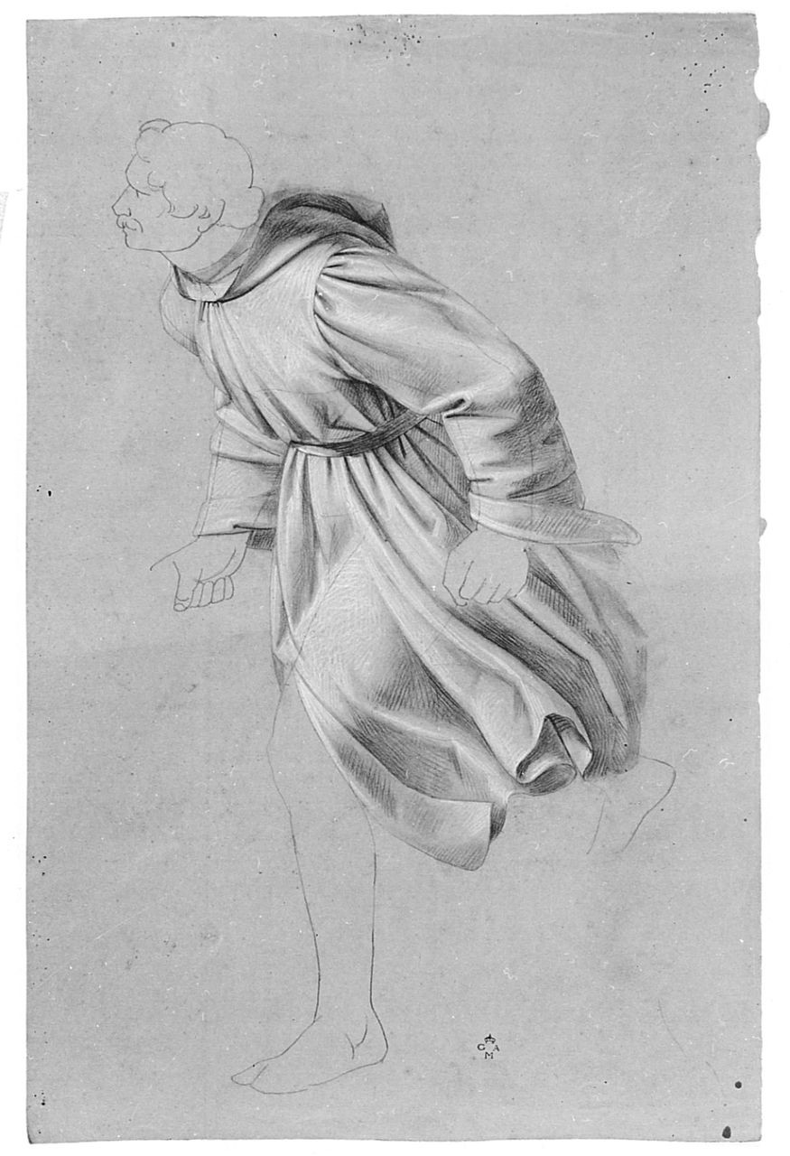 Figura maschile che corre, (r.), Nudo maschile, (v.), figura maschile, figura maschile (disegno) di Conti Giacomo (metà sec. XIX)