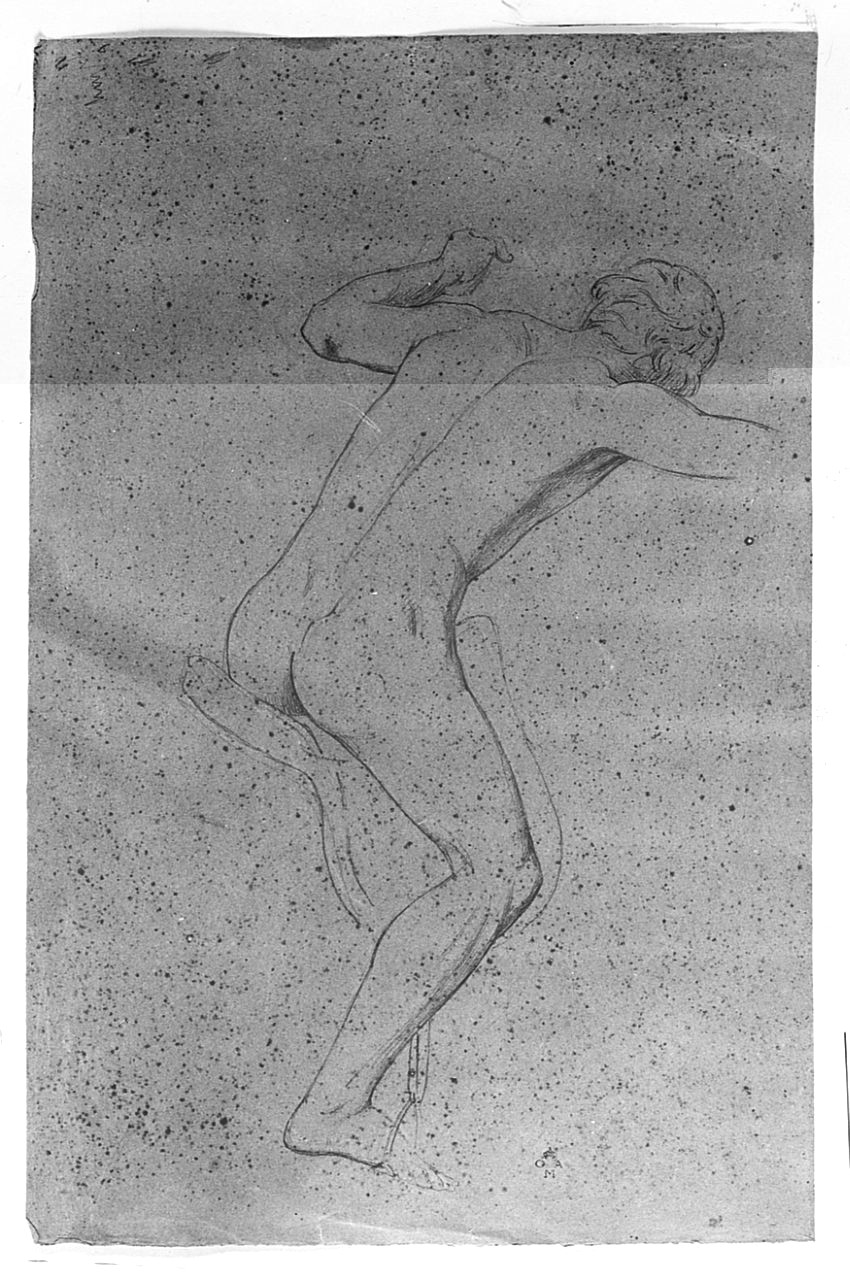 Nudo maschile a cavallo, giovane a cavallo (disegno) di Conti Giacomo (metà sec. XIX)