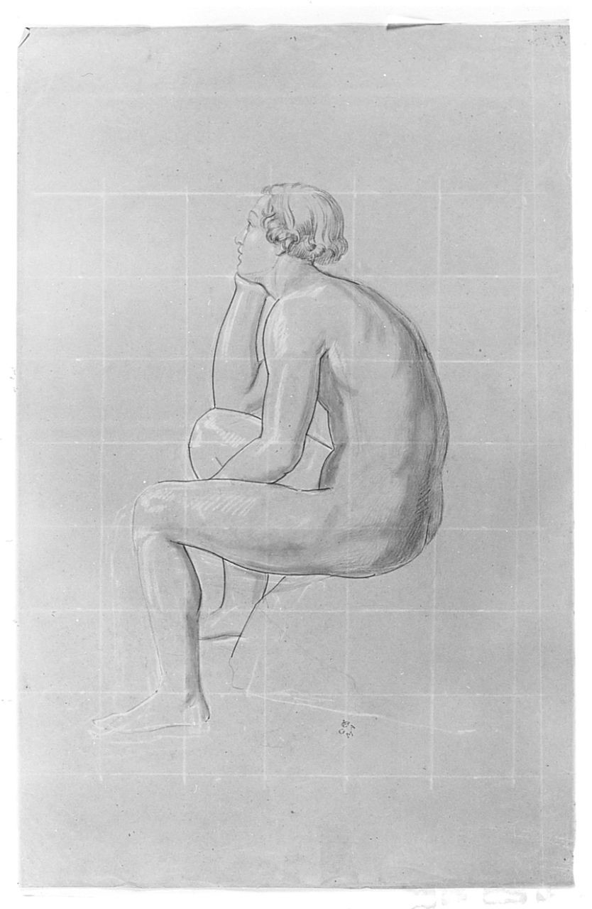Nudo maschile seduto, figura maschile (disegno) di Conti Giacomo (metà sec. XIX)