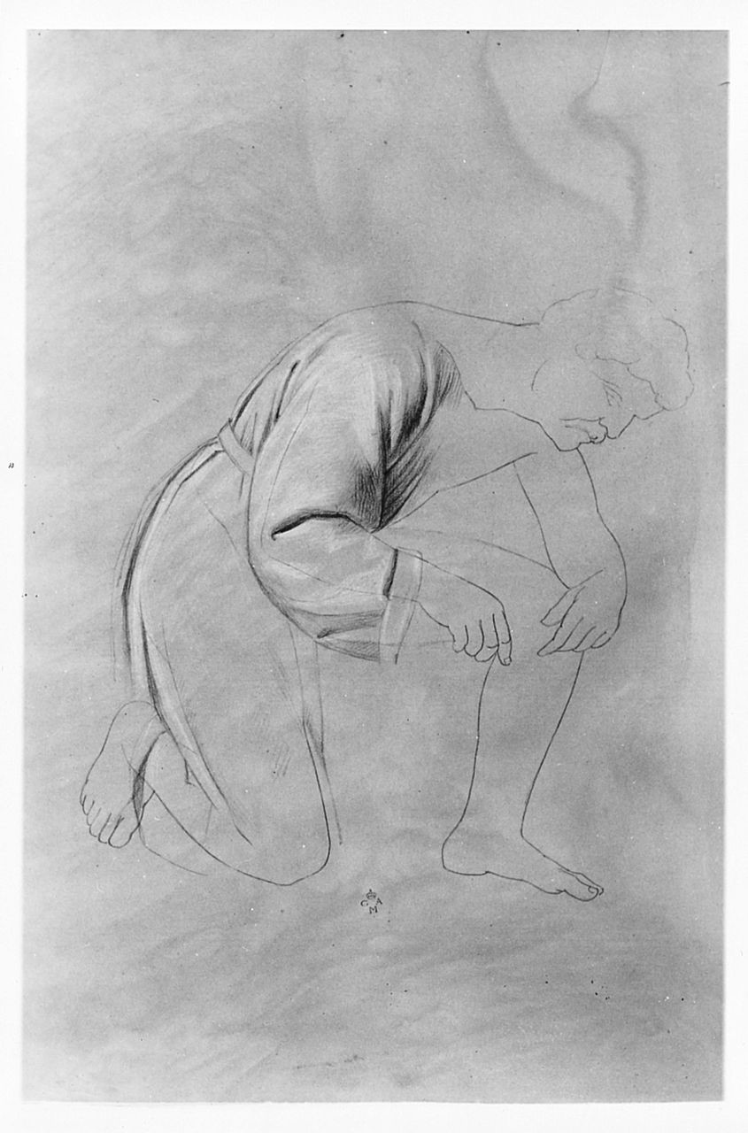 figura maschile inginocchiata (disegno) di Conti Giacomo (metà sec. XIX)