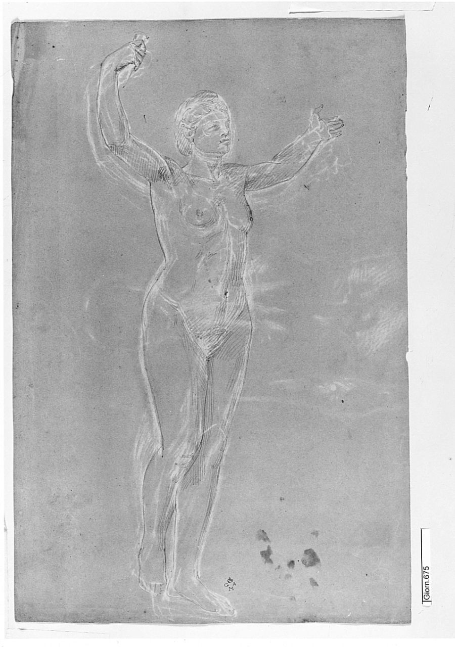 Nudo femminile, (r.), Nudo maschile, (v.), figura femminile nuda, figura maschile (disegno) di Conti Giacomo (metà sec. XIX)