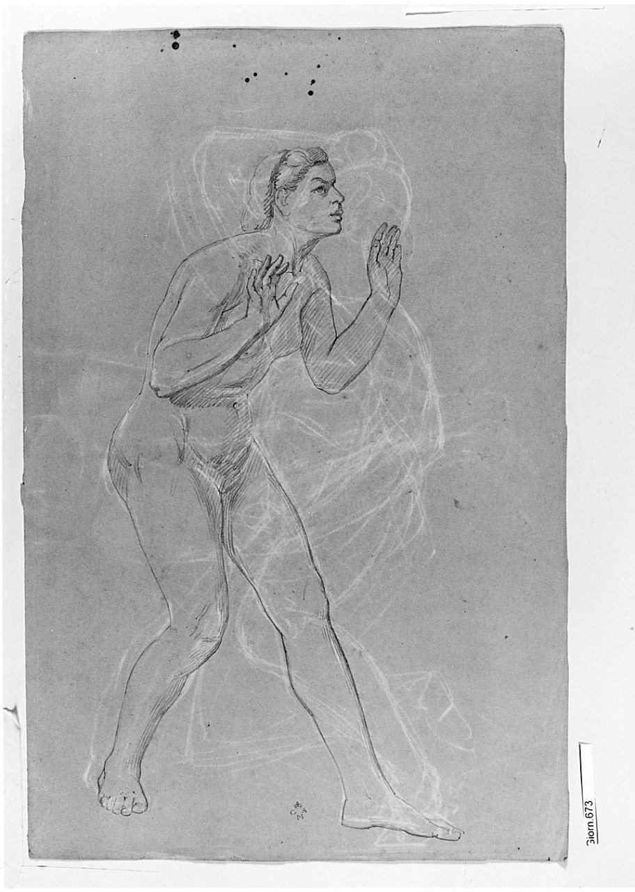 Nudo femminile, (r.), Studio di gambe, (v.), figura femminile nuda, particolari anatomici (disegno) di Conti Giacomo (metà sec. XIX)