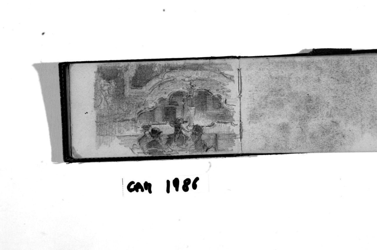 interno con figure (disegno) di Cecchi Adriano (sec. XX)