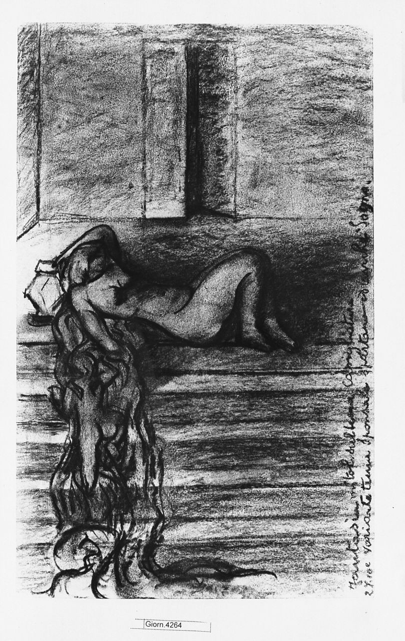 Capelli allungati nel sonno, figura allegorica femminile (disegno) di Mannini Umberto (secondo quarto sec. XX)