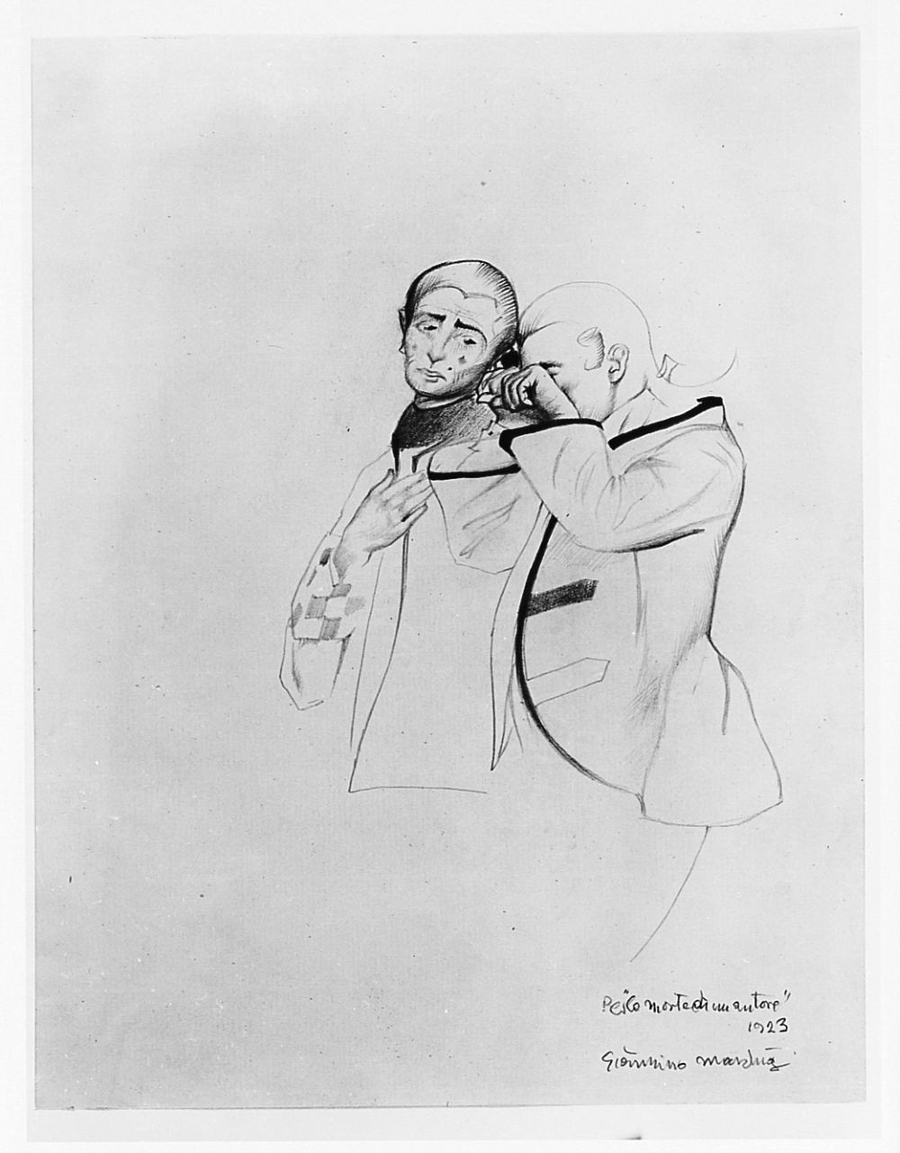 studio per La morte di un autore, figure maschili (disegno) di Marchig Giannino (sec. XX)