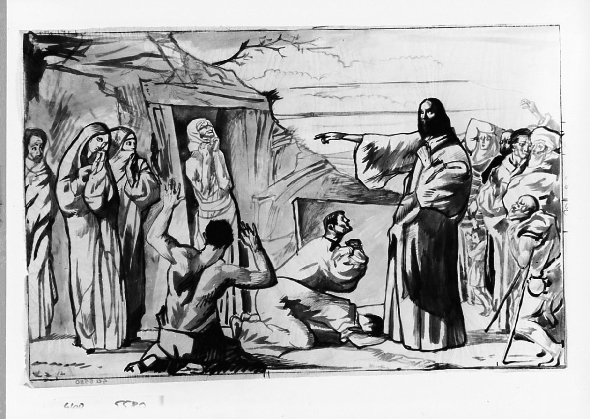 resurrezione di Lazzaro (disegno) di Marchig Giannino (sec. XX)
