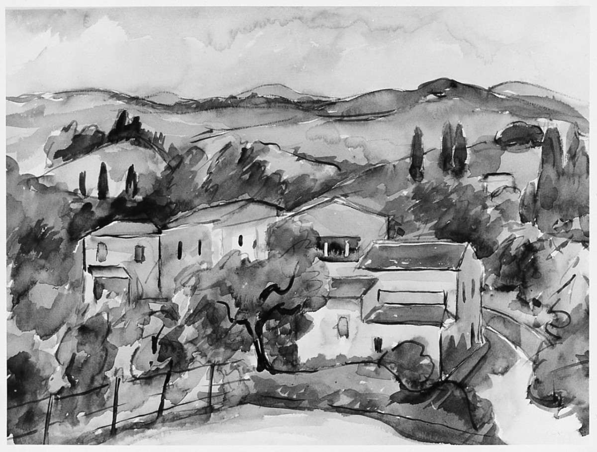 Paesaggio toscano, paesaggio rurale (disegno) di Pucci Silvio (primo quarto sec. XX)