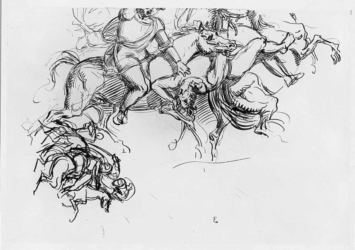 Schizzo preparatorio per la battaglia del Serchio, battaglia (disegno) di Sabatelli Giuseppe (sec. XIX)