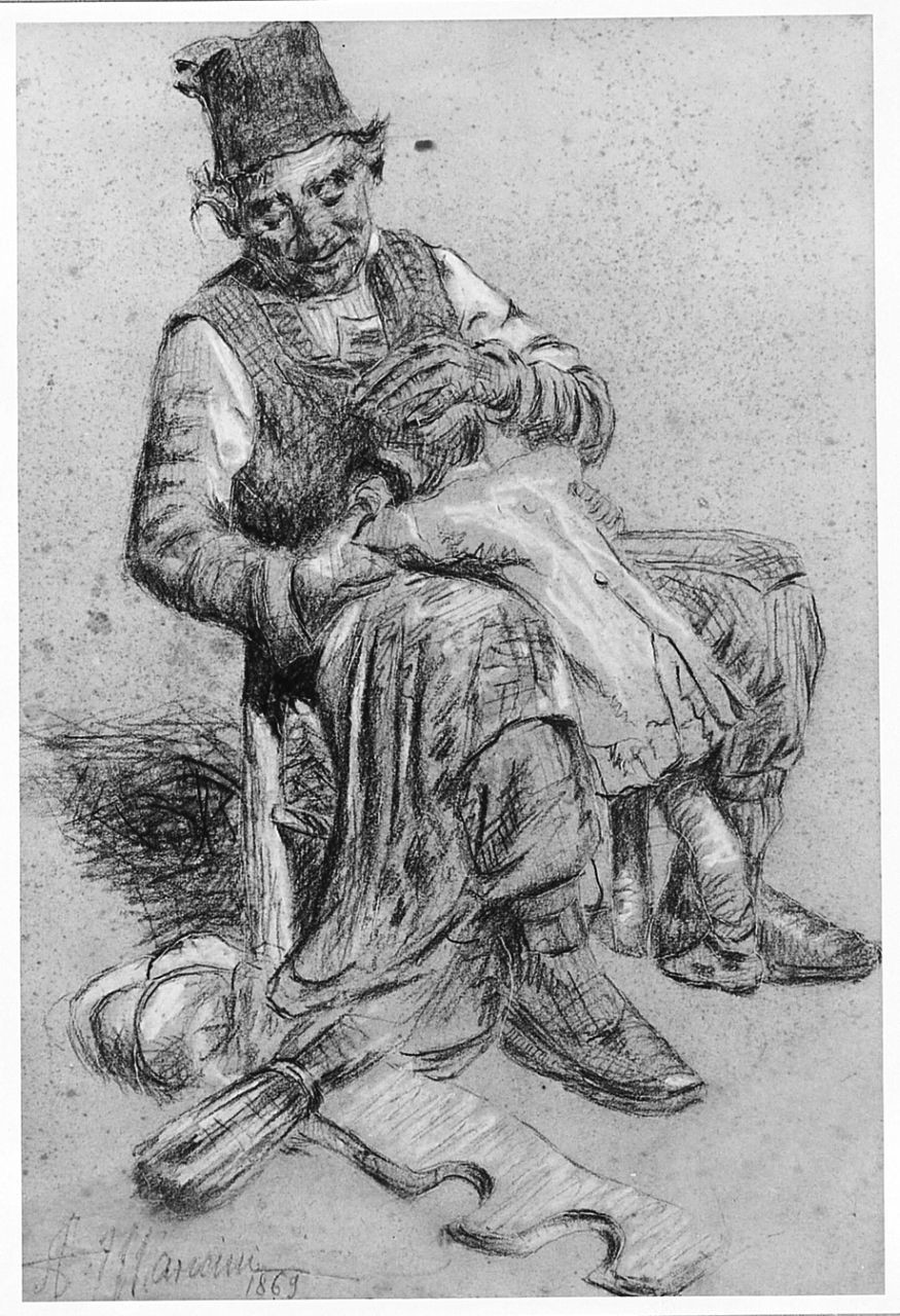 figura maschile di anziano (disegno) di Mancini Antonio (sec. XIX)