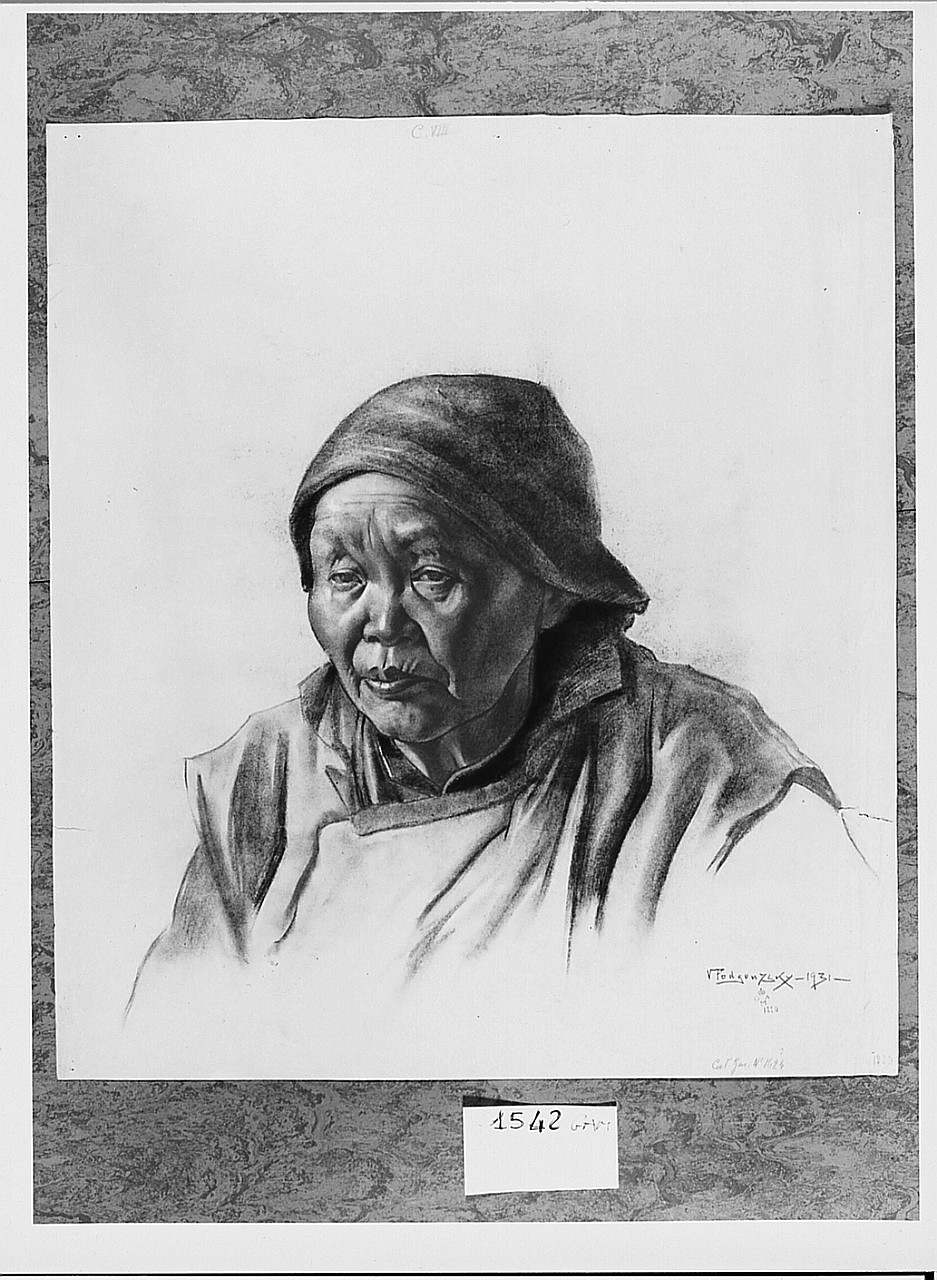 Donna mancese, ritratto di donna (disegno) di Fodgonzsky Victor (sec. XX)