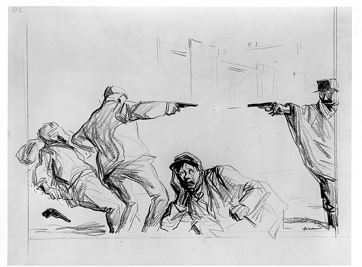 Guarda i malviventi, figure maschili (disegno) di Forain Jean Louis (sec. XX)