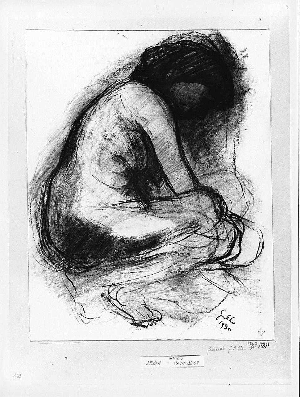 Donna nuda seduta, figura femminile nuda (disegno) di Gallo Oscar (sec. XX)